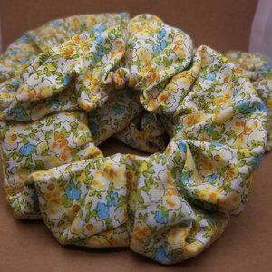 Yellow and Blue handmade Floral Scrunchie